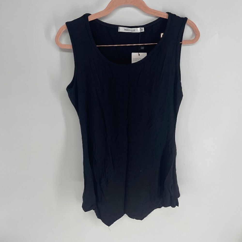 Meaneor Women's Black Asymmetrical Hem Sleeveless Tunic Top size Medium NWT